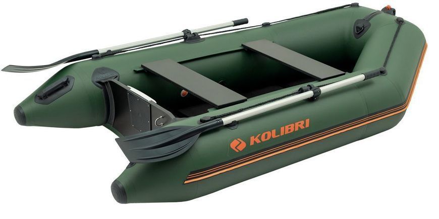 Kolibri KM-260D Profi, bateau pneumatique &agrave; quille motoris&eacute;e vert avec plancher repliable