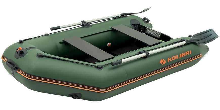 Kolibri KM-260D Profi, bateau pneumatique &agrave; quille motoris&eacute;e vert avec plancher repliable