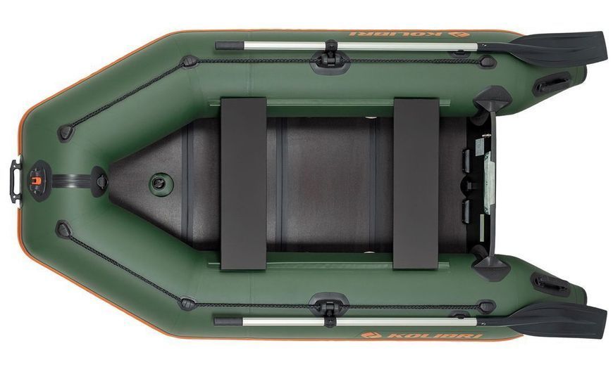 Kolibri KM-260D Profi, bateau pneumatique &agrave; quille motoris&eacute;e vert avec plancher repliable