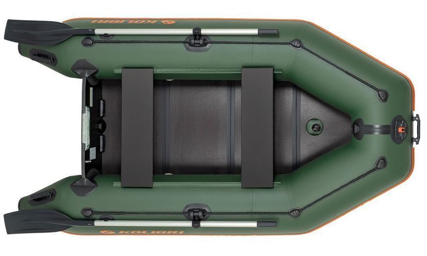 Kolibri KM-260D Profi, bateau pneumatique &agrave; quille motoris&eacute;e vert avec plancher repliable