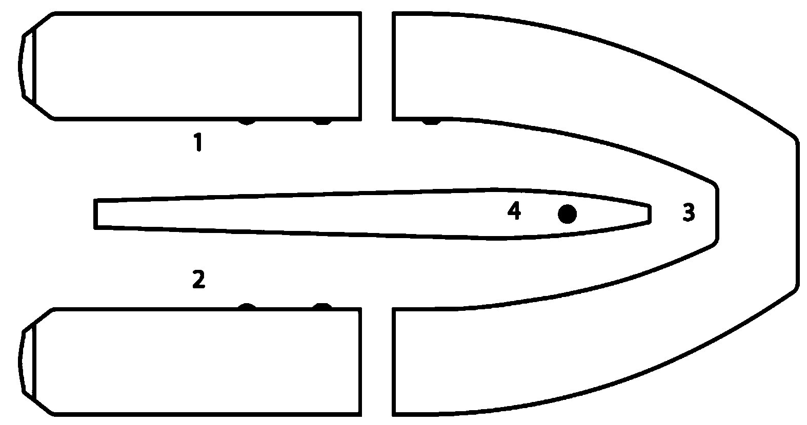 Compartment diagram of the Kolibri KM-330DL inflatable motor boat