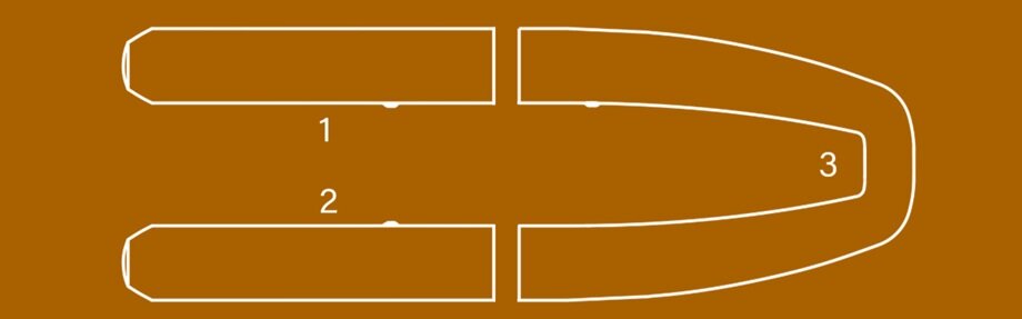 Diagram of compartments of the Kolibri KM-330C inflatable boat